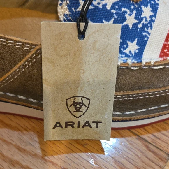 Ariat Brown and Red Moccasins with Patriotic Design - Picture 2 of 7